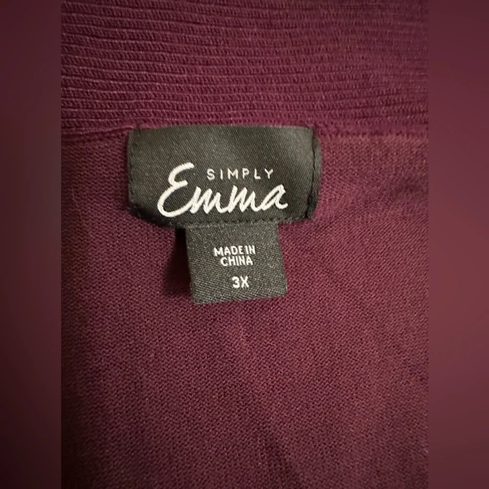 Simply Emma Open Front Cardigan Women Purple Rayon Blend 3/4 Sleeve Size 3X